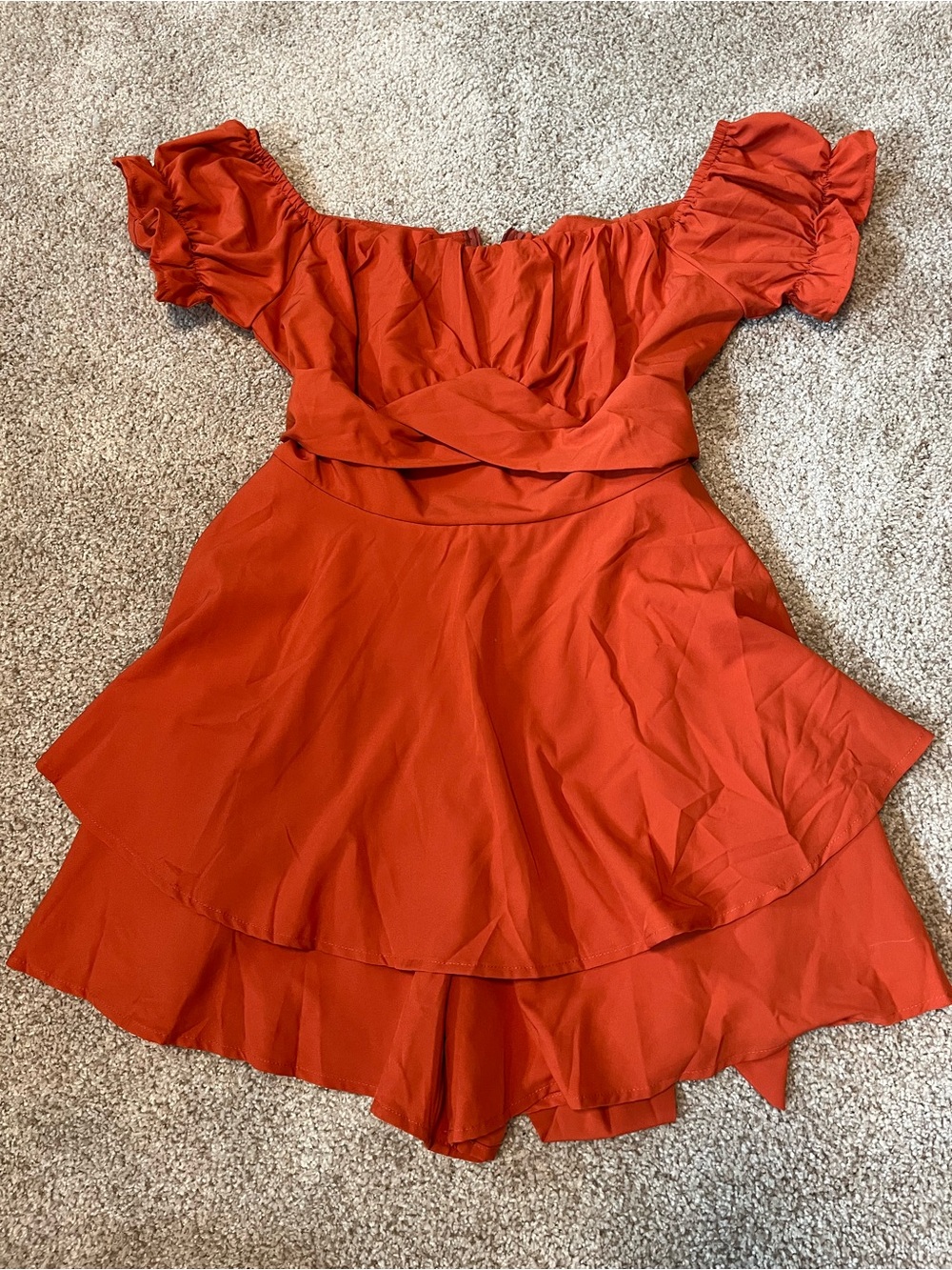 puff sleeve/ off shoulder romper dress